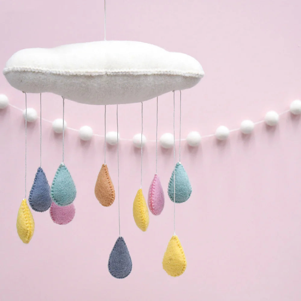 Tara Treasures - Nursery Cot Mobile | Cloud with 3D Pastel Raindrops