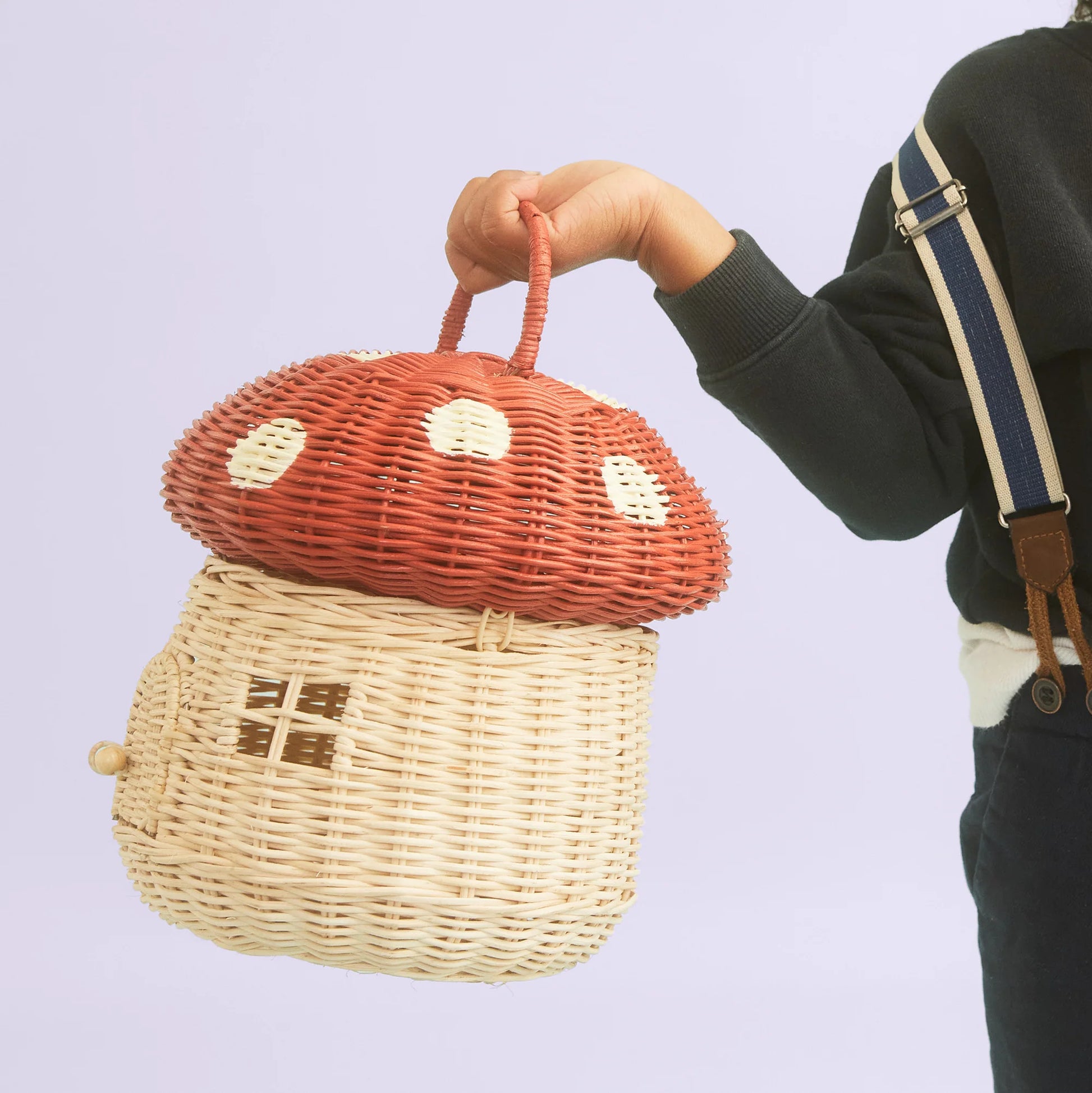 Olli Ella - Rattan Mushroom Basket - Red