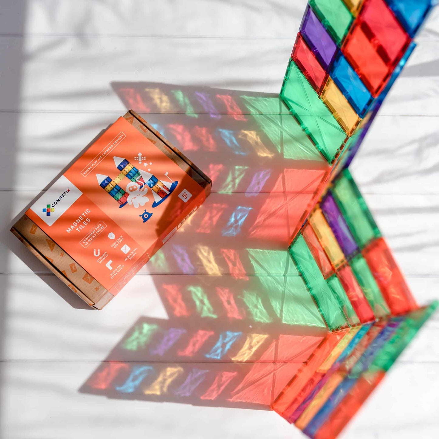 Connetix Tiles 40 Piece Rainbow Square Pack