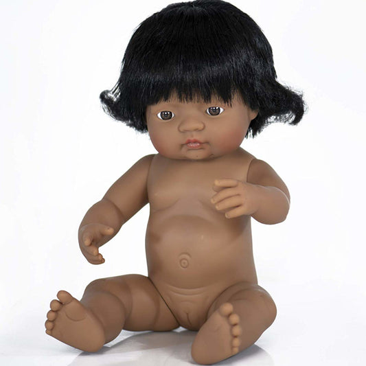 Miniland Doll Girl Latin American 38cm No Clothes with Hair
