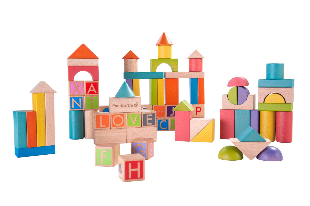 Everearth 80 piece wooden toy blocks