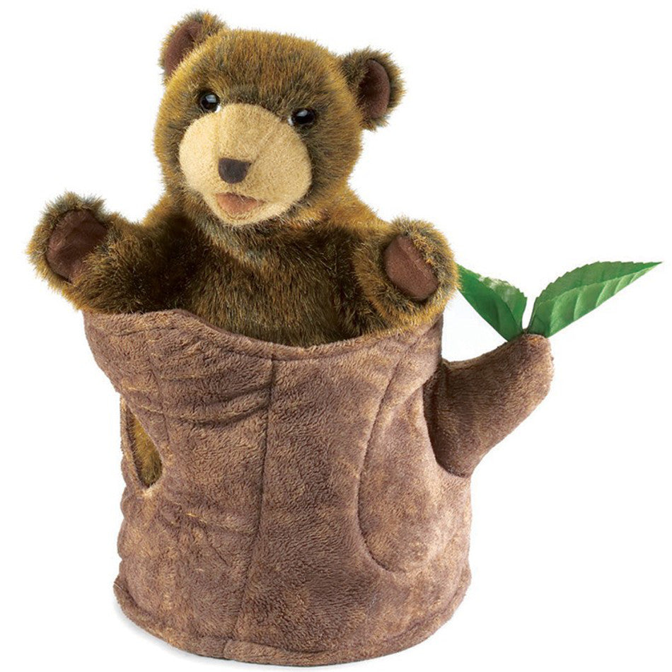 Tree Hand Puppet Folkmanis Hand Puppet Bear in Tree Stump – K and K Creative Toys