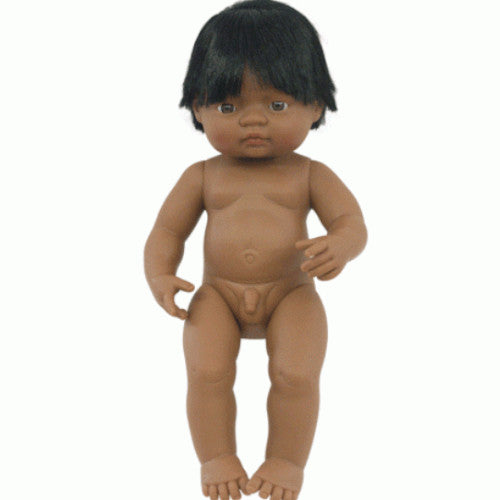 Miniland Doll Boy Latin American 38cm No Clothes with Hair