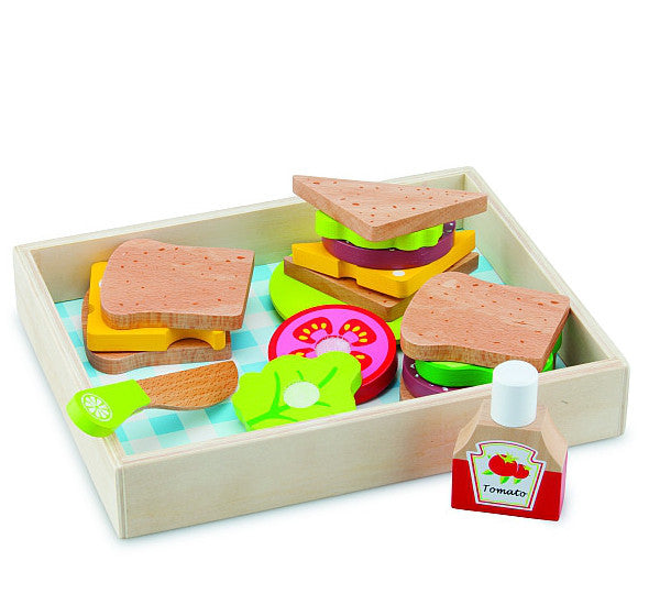 New Classic Toys Sandwich Set in Tray Wooden 18pc