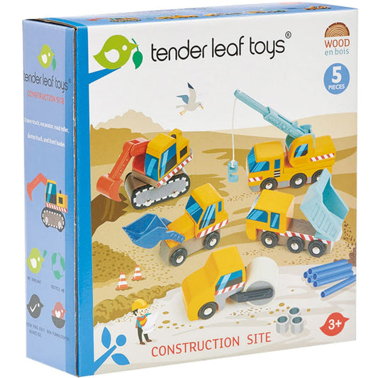 Tender Leaf Toys  Construction Cars Wooden 5pc