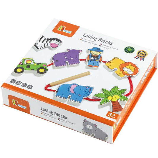 Viga Lacing Blocks Zoo Animals 12pcs