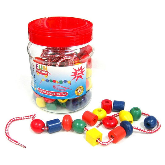 Fun Factory Lacing Beads Wooden in Tub 90pcs - K and K Creative Toys