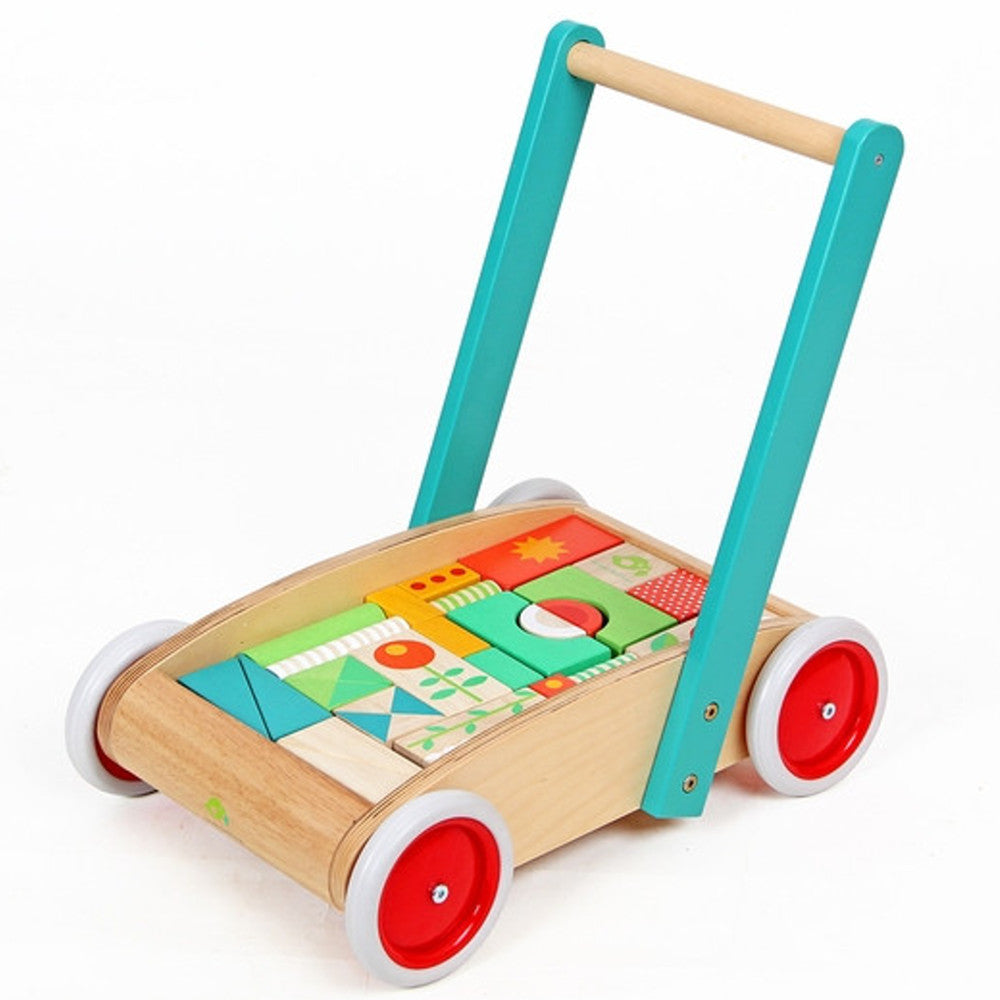Tender Leaf Toys Walker Wagon with Coloured Blocks Wooden